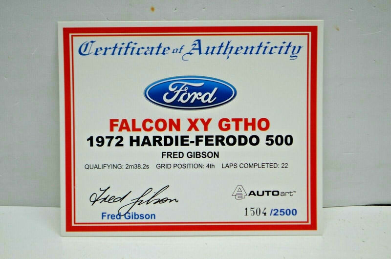 1:18 Scale Ford Falcon XY GTHO 1972 Hardie-Ferodo 500 Fred Gibson