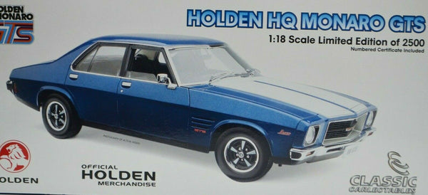 1:18 Holden HQ Monaro GTS Cyan Blue Metallic/ White Stripes Classic Carlectables