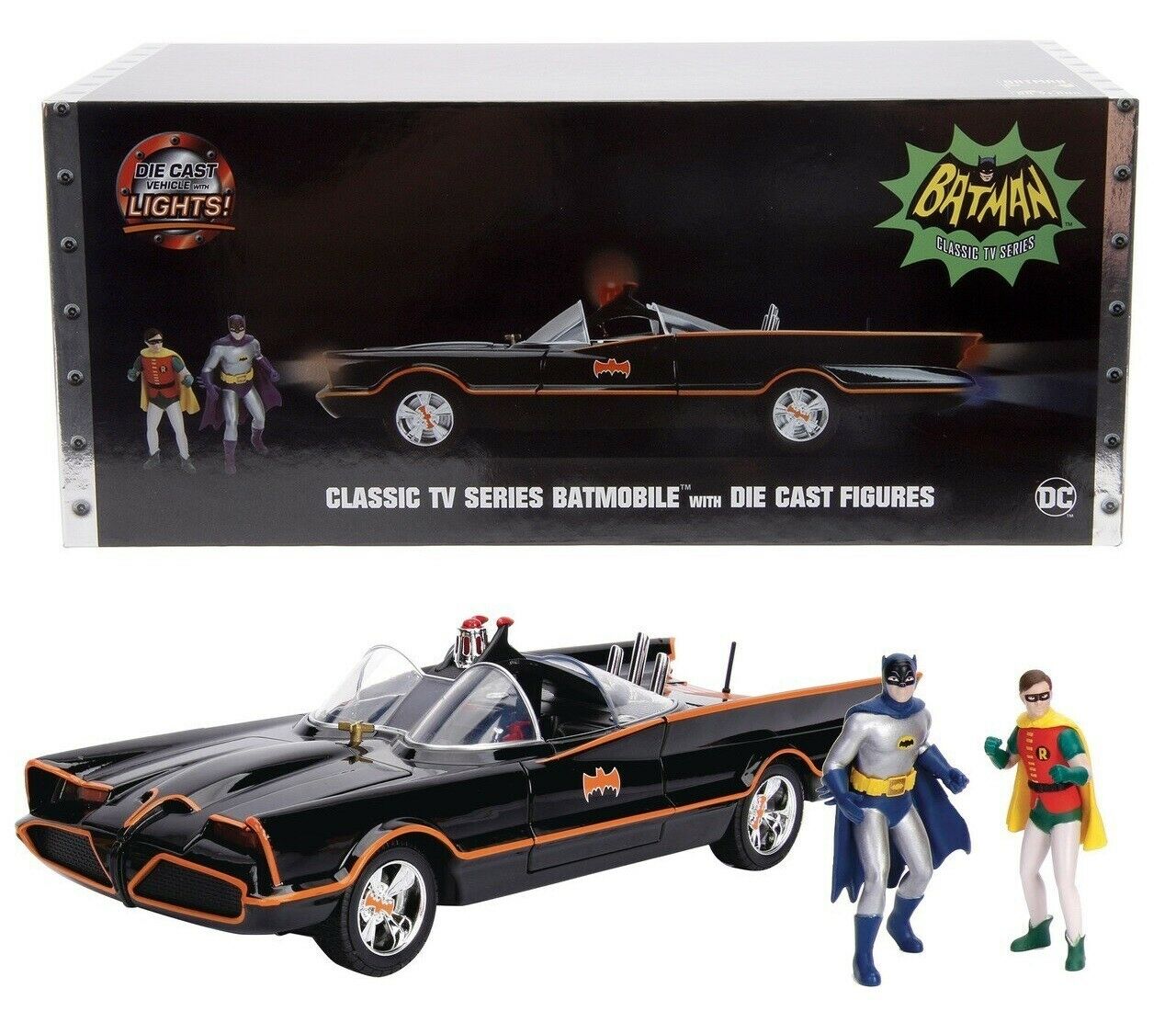 1:18 DC 1966 Classic TV Series Batmobile with Batman & Robin Light-up