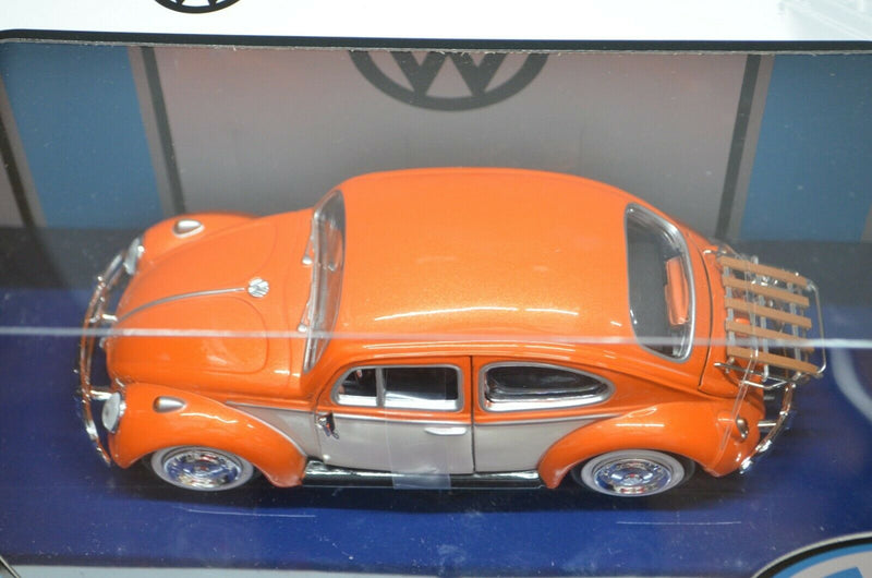 1:24 Scale 1966 Volkswagen Beetle VW Orange With Rear Luggage Rack Motormax