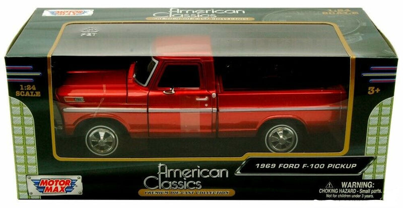 1:24 Scale 1969 Ford F-100 Pickup Red American Classics Diecast Motor Max