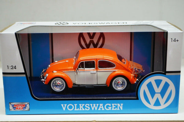 1:24 Scale 1966 Volkswagen Beetle VW Orange With Rear Luggage Rack Motormax