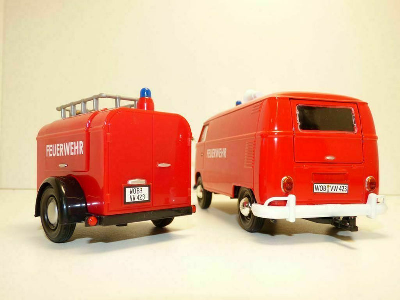 1:24 Scale Volkswagen - T2 Van Fire Truck With Trailer Red Diecast Motor Max