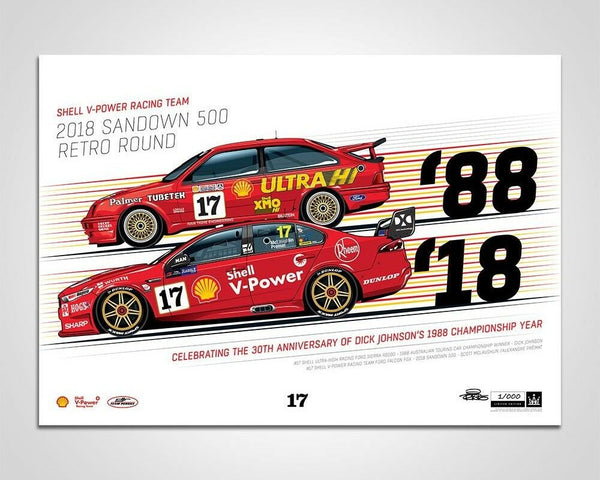 Shell V-Power Racing Team 2018 Sandown 500 Retro Round #17 Sierra / Falcon Print