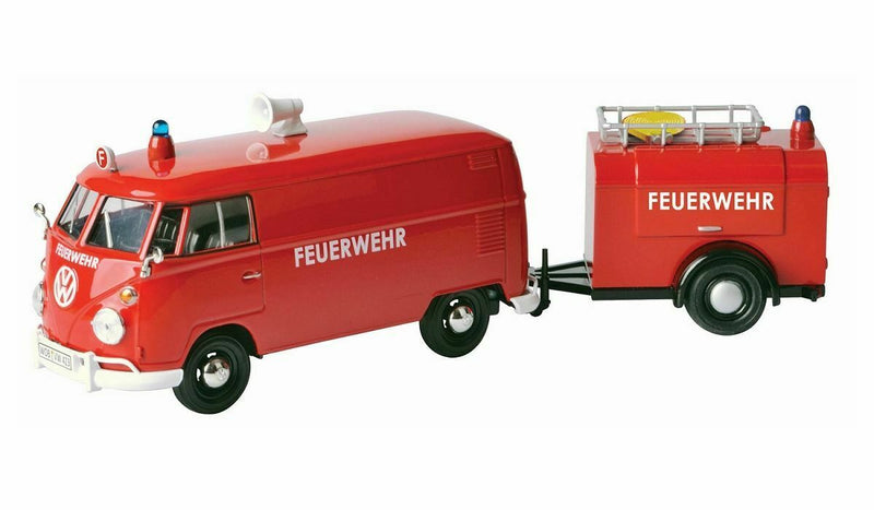 1:24 Scale Volkswagen - T2 Van Fire Truck With Trailer Red Diecast Motor Max