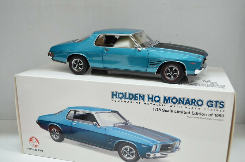 1:18 Holden HQ Monaro GTS Coupe Aquamarine Metallic With Black Stripes