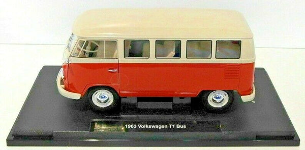1:18 Scale 1963 Volkswagen T1 Bus Red / Cream 14+ Diecast Welly Nex Mo