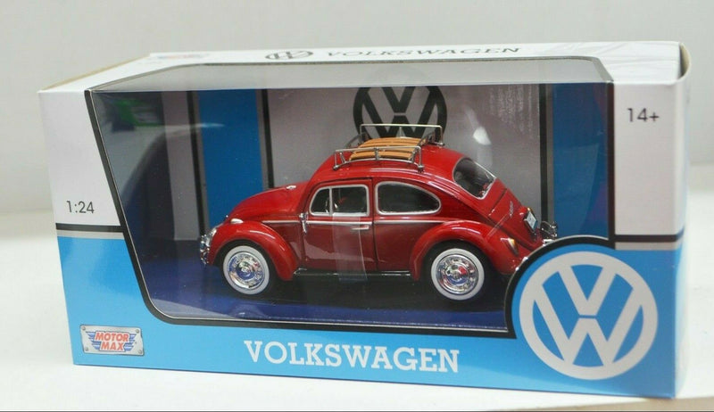 1:24 Scale 1966 Volkswagen Beetle VW Red With Roof Luggage Rack Motormax