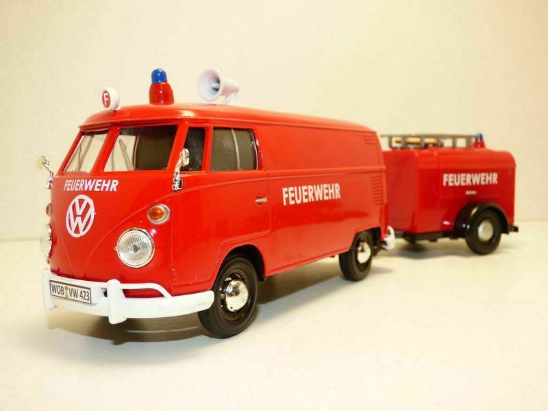 1:24 Scale Volkswagen - T2 Van Fire Truck With Trailer Red Diecast Motor Max