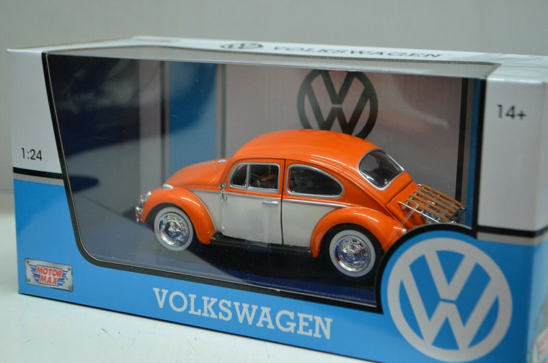 1:24 Scale 1966 Volkswagen Beetle VW Orange With Rear Luggage Rack Motormax