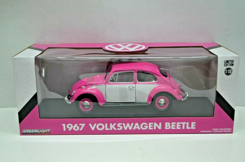 1:18 Scale 1967 Volkswagen Beetle VW Pink w/ White Greenlight Collectibles