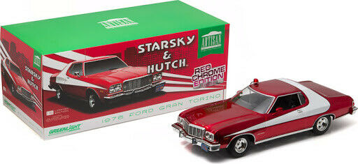 1:18 Starsky & Hutch 1976 Ford Gran Torino Red Chrome Edition Artisan Greenlight