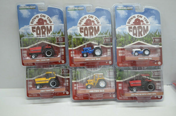 6 x 1:64 Scales Down On The Farm Greenlight Tractors Set of 6 Series 1,3 Mixed