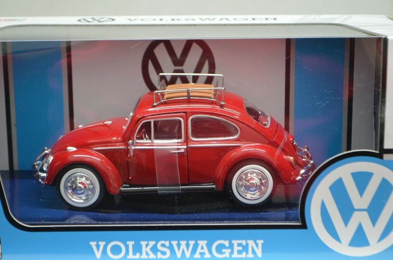 1:24 Scale 1966 Volkswagen Beetle VW Red With Roof Luggage Rack Motormax