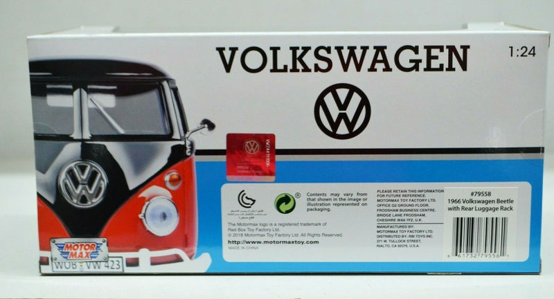 1:24 Scale 1966 Volkswagen Beetle VW Orange With Rear Luggage Rack Motormax