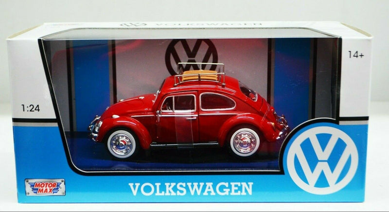 1:24 Scale 1966 Volkswagen Beetle VW Red With Roof Luggage Rack Motormax