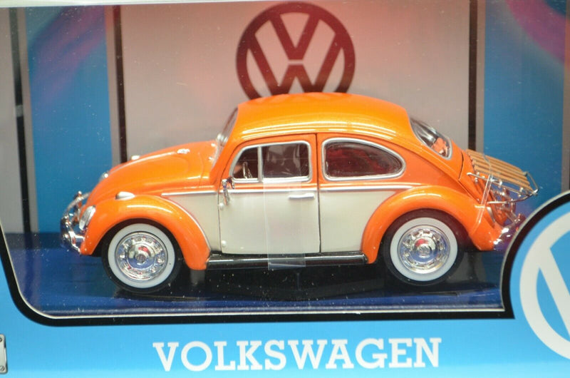 1:24 Scale 1966 Volkswagen Beetle VW Orange With Rear Luggage Rack Motormax