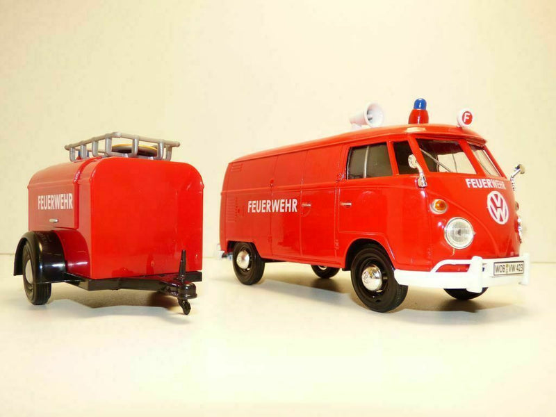 1:24 Scale Volkswagen - T2 Van Fire Truck With Trailer Red Diecast Motor Max