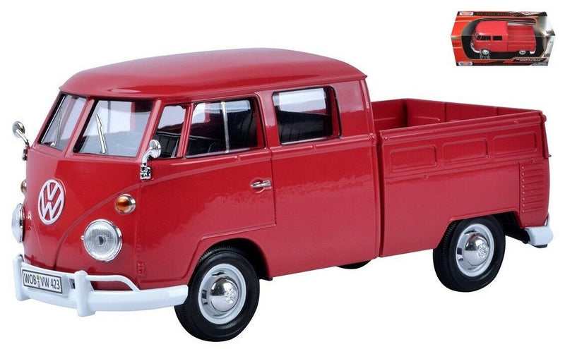 1:24 scale VW Volkswagen Type 2 T1 Double Cab Pickup Truck (Wax Red) by Motormax