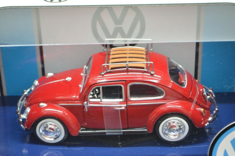 1:24 Scale 1966 Volkswagen Beetle VW Red With Roof Luggage Rack Motormax