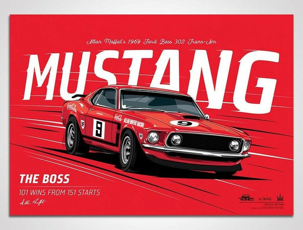 Allan Moffat 1969 Ford BOSS 302 Trans-Am Mustang - STANDARD Edition Print Poster