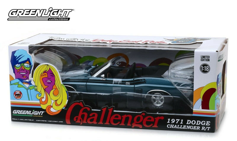 1:18 1971 Dodge Challenger R/T Blue Convertible Run With The Dodge Scat Pack